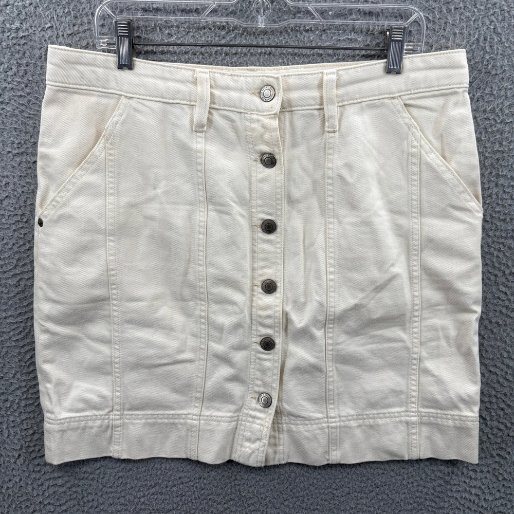 Ralph‎ Lauren Black Label Skirt Women 12 Cream Denim Button Front Short Mini